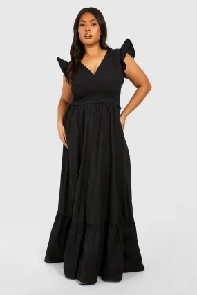 Grande taille - Robe longue froncée à décolleté plongeant